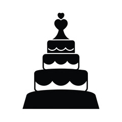 Elegant tiered wedding cake silhouette with heart topper