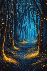 Enchanted luminescence, A mystical forest bathed in otherworldly glow
