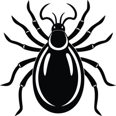Tick silhouette, vector insect icon, black and white parasite graphic, pest symbol, simple bug illustration