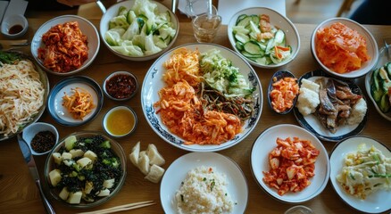 A Colorful Array of fermented foods rich in probiotics Showcasing Varied Ingredients and Flavors in a Vibrant Culinary Display on a Rustic Wooden Table