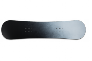 Snowboarding deck featuring black-to-white gradient, transparent backdrop highlighting winter sports design and aesthetic