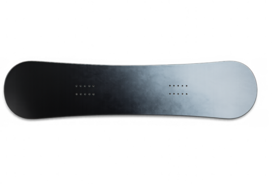 Snowboarding deck featuring black-to-white gradient, transparent backdrop highlighting winter sports design and aesthetic