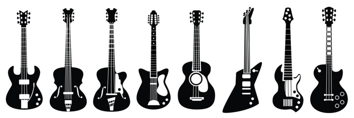 guitar silhouettes musical instruments black symbols acoustic rock guitars set silhouette instrument