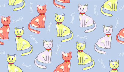Cute cats pattern background vector design