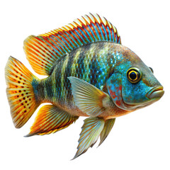 Vibrant and colorful african cichlid fish with intricate fin details isolated on transparent background