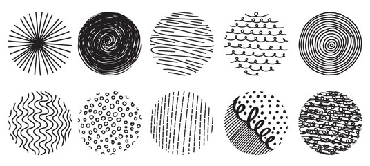 hand drawn doodle shapes round abstract black backgrounds patterns vector illustration