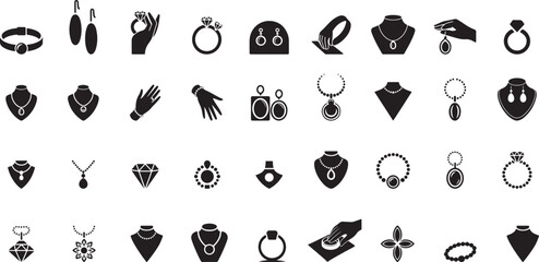 Obraz premium Jewelry collection icons necklace earrings