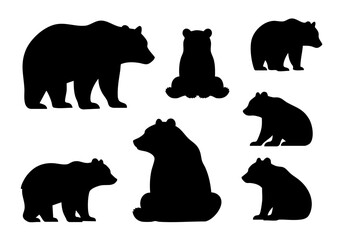 Silhouette Isolated Wildlife Bear Animal Illustration in Different Poses