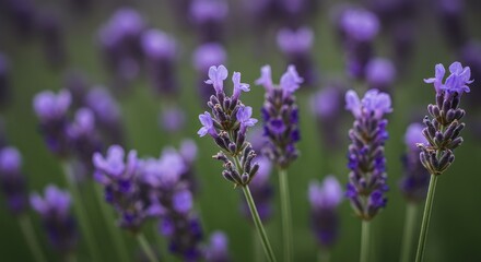 Obraz premium Close-up of lavender flowers in a field. Soft focus