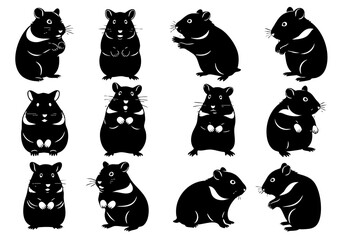Silhouette Black and White Syrian Hamster Cute Pet Rodent Animal Mammal
