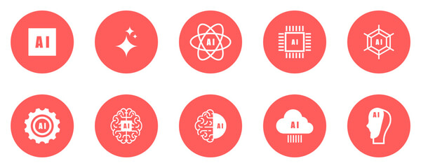 artificial intelligence / AI icon collection, artificial intelligence icon pack isolated without background