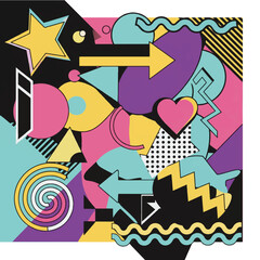 Abstract colorful vector illustration with graffiti art pattern and bright splash shapes