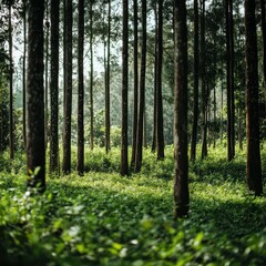 Obraz premium Peaceful forest with tall green trees