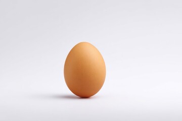 Single Brown Egg on Smooth White Surface with Minimalist Style