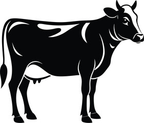 Fototapeta premium Cow silhouette, farm animal vector, black and white cattle icon, livestock illustration, simple shape design 