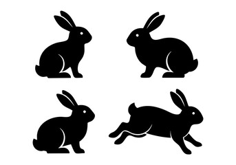 Simple Minimalist Hare Silhouette Different Poses Animal Illustration Clipart