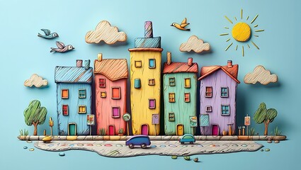 Fototapeta premium Colorful Clay Cartoon Town