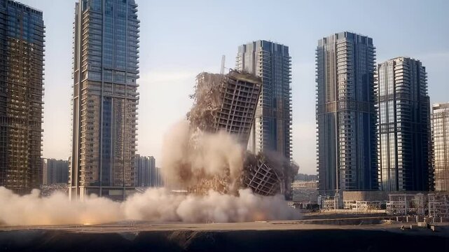 Controlled demolition of empty high rise building