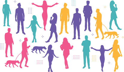 Vector characters - silhouettes. Unrecognizable portraits of women and men. Group of people.