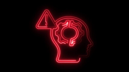 Red Neon Brain Warning Concept Animated Illustration Alerting Danger Mental Processing Issues - Powered by Adobe