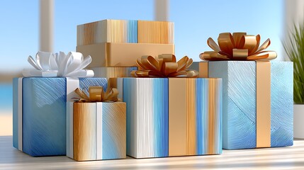 Obraz premium Colorful Assorted Gift Items Beautifully Arranged on Bright Table Surface