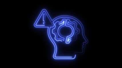 Neon Brain Warning Concept Animated Loop Illustrating Mental Alertness Problem Solving Cognitive - Powered by Adobe