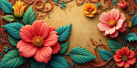Intricate Floral Arrangement  A Whimsical Composition of Sculpted Blooms and Lush Foliage on a Textured Background