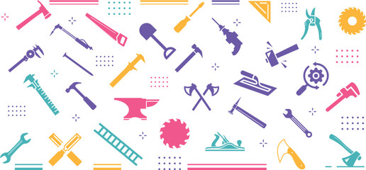 Obraz premium Big Set of Working Tools Icon (Flat Silhouette Version)