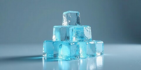 A Pyramid of Sparkling, Translucent Ice Cubes Glistening on a Smooth Surface