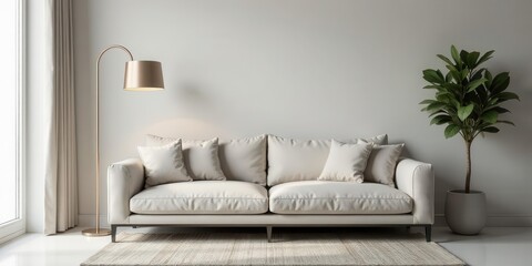 Modern Minimalist Living Room Interior Design Featuring Neutral Tones and a Comfortable Sofa