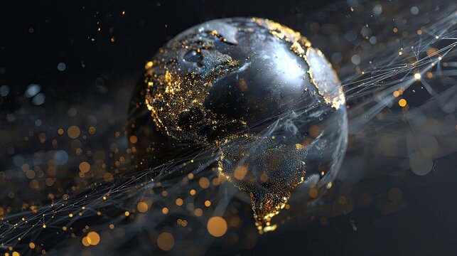 photorealistic globe floating above digital network