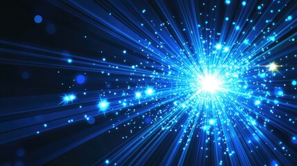 Fototapeta premium Radiant blue lightburst radiating outward from a central point.