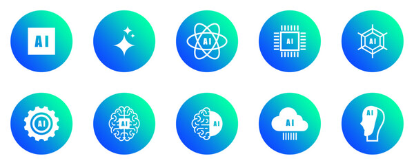 artificial intelligence / AI icon collection, artificial intelligence icon pack isolated without background