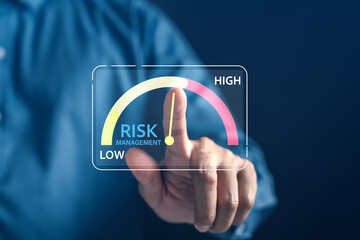 Risk management decision in business and stock investment with a visual gauge level of financial...