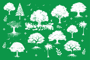 Various tree vectors. Forest and nature concept. Collection of different tree symbols. Education and training poster design. Vector drawn for plant and tree presentation.