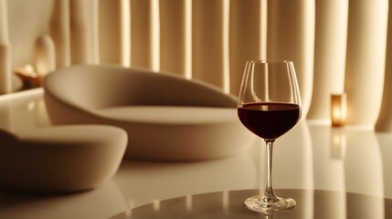 Elegant Glass of Red Wine on Modern Table in Cozy Interior Setting