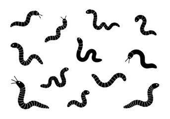 Silhouette Doodle Worm Crawling Creature Insect Animal Simple Set