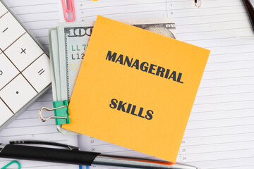 A conceptual phrase on the topic of business MANAGERIAL SKILLS. Managerial concept with delegation.