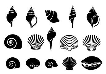 Black and White Silhouette Seashell Collection Variety Marine Life Element