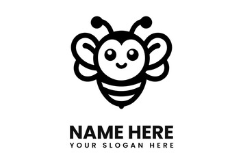 Adorable cartoon bee logo design, black and white, simple, cute, friendly.