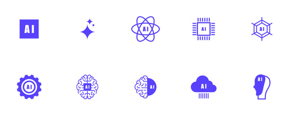 artificial intelligence / AI icon collection, artificial intelligence icon pack isolated without background