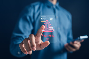 Warning alert for online payment scam with digital interface, security threat and fraud detection....