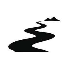 Winding River Path Icon Black and White Vector Illustration
