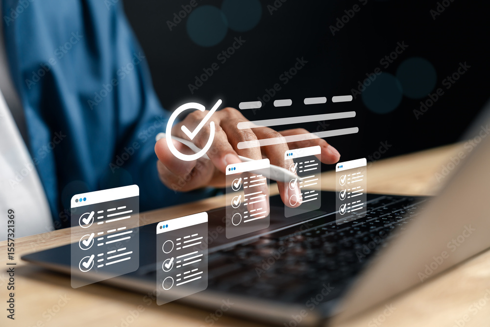 Fototapete Digital document task list for workflow and project planning. Perfect for task approval, tracking, and productivity systems to enhance efficiency and automation in business.