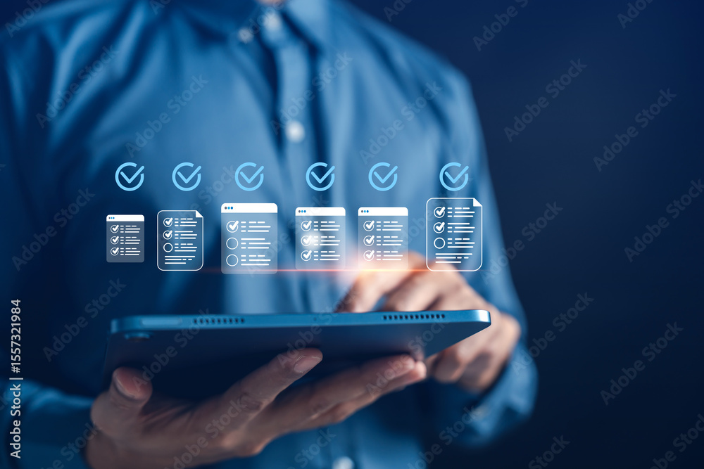 Leinwandbilder Digital document checklist system for task management, validation, and approval process. Optimized for efficient workflow, compliance control, and secure online document operations.