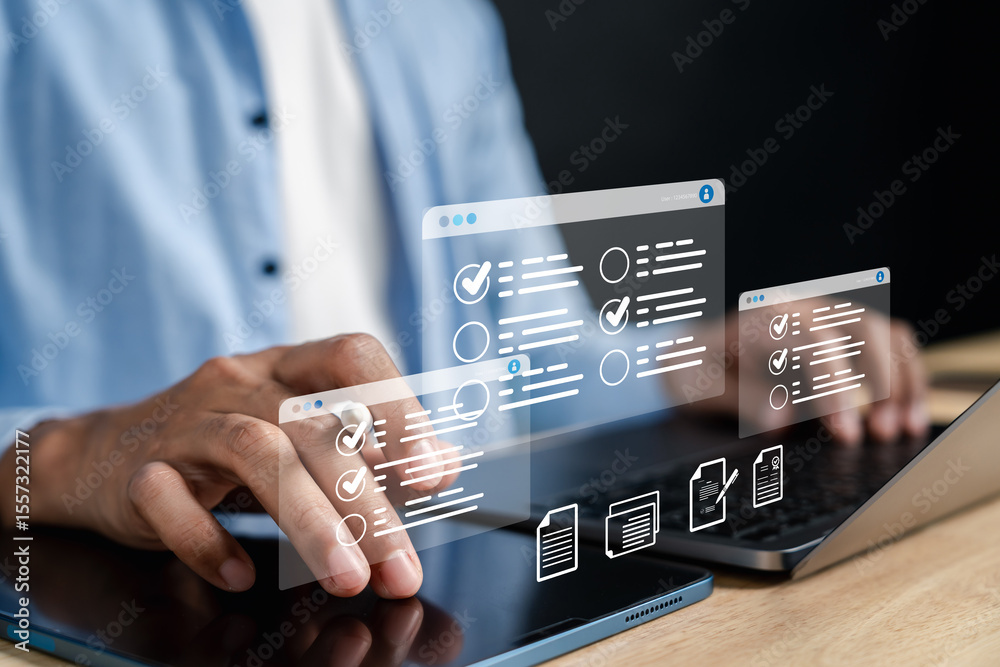 Aufkleber Digital checklist and approved document interface on laptop task management