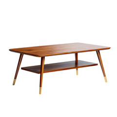 MidCentury Modern Coffee Table Elegant Wood Design with Brass Legs on transparent Background