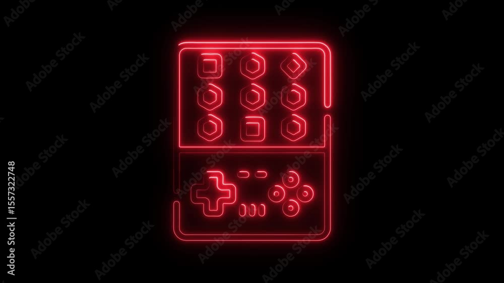 Poster red neon gaming controller icon animation loop perfect for tech branding game design u i u x