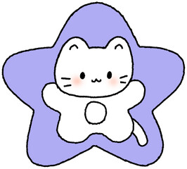 별 위에 있는 고양이 캐릭터 일러스트