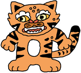 전통 민화 스타일 귀여운 호랑이 캐릭터 일러스트